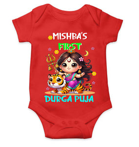 Custom Name First Durga Puja Rompers for Baby Girl- KidsFashionVilla