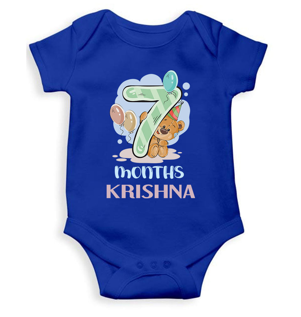 Custom Name 7 Month Birthday Teddy Design Rompers for Baby Boy- KidsFashionVilla