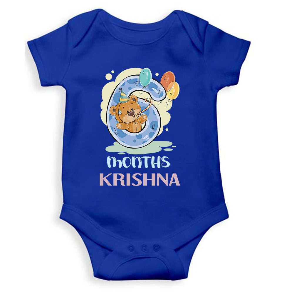 Custom Name 6 Month Birthday Teddy Design Rompers for Baby Boy- KidsFashionVilla