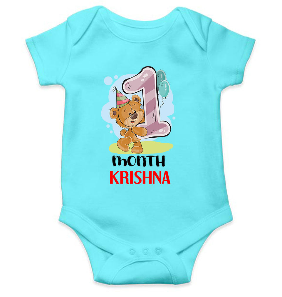 Custom Name 1 Month Birthday Teddy Design Rompers for Baby Boy- KidsFashionVilla