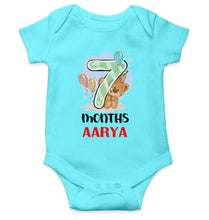 Load image into Gallery viewer, Custom Name 7 Month Birthday Teddy Design Rompers for Baby Girl- KidsFashionVilla
