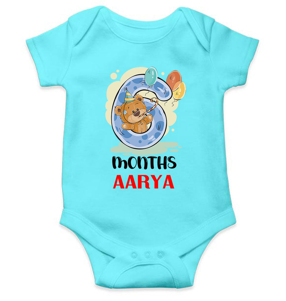 Custom Name 6 Month Birthday Teddy Design Rompers for Baby Girl- KidsFashionVilla