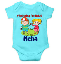 Load image into Gallery viewer, Custom Name Twinning For Rakhi Raksha Bandhan Rompers for Baby Girl- KidsFashionVilla
