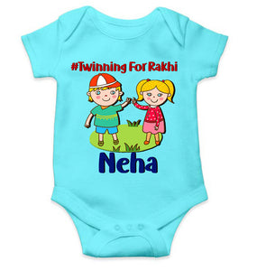 Custom Name Twinning For Rakhi Raksha Bandhan Rompers for Baby Girl- KidsFashionVilla