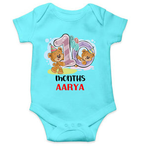 Custom Name 10 Month Birthday Teddy Design Rompers for Baby Girl- KidsFashionVilla