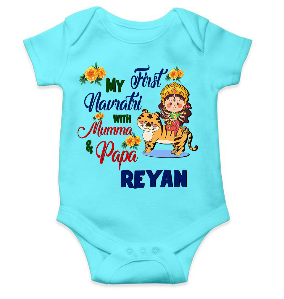 Custom Name My First Navratri With Mumma And Papa Rompers for Baby Boy- KidsFashionVilla