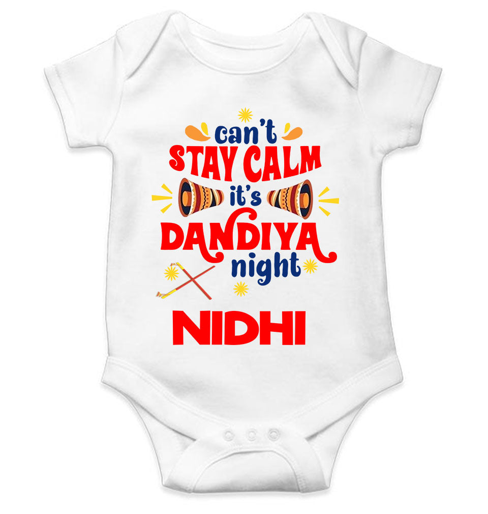 Custom Name Cant Stay Calm It Is Dandiya Night Navratri Rompers for Baby Girl- KidsFashionVilla