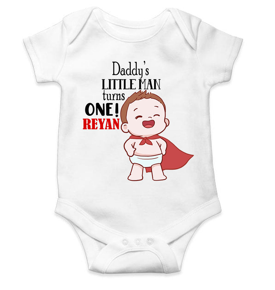 Custom Name Daddys Little Man Turns One First Birthday Rompers for Baby Boy- KidsFashionVilla