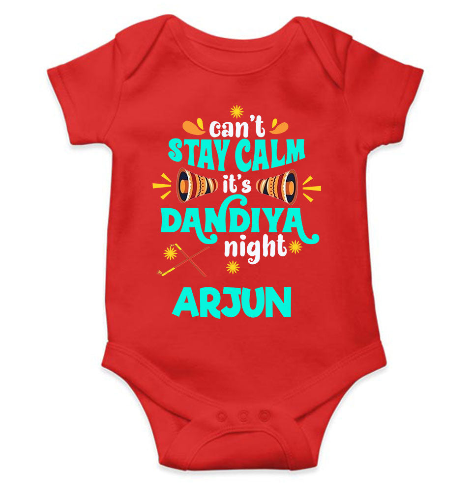 Custom Name Cant Stay Calm It Is Dandiya Night Navratri Rompers for Baby Boy- KidsFashionVilla