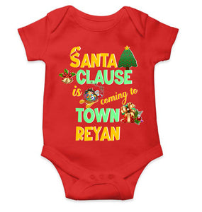 Custom Name Santa Clause Is Coming To Town Christmas Rompers for Baby Boy- KidsFashionVilla