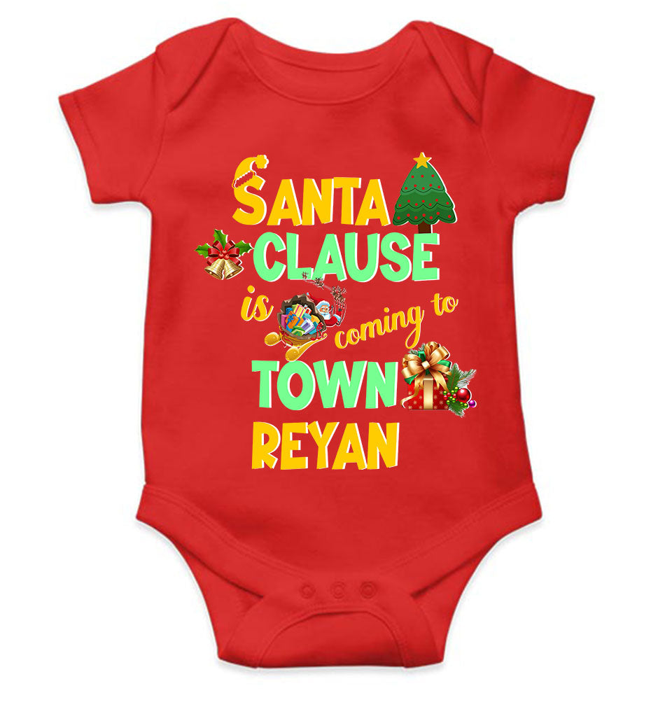 Custom Name Santa Clause Is Coming To Town Christmas Rompers for Baby Boy- KidsFashionVilla