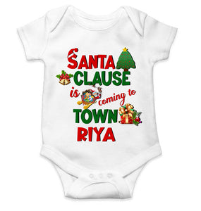 Custom Name Santa Clause Is Coming To Town Christmas Rompers for Baby Girl- KidsFashionVilla