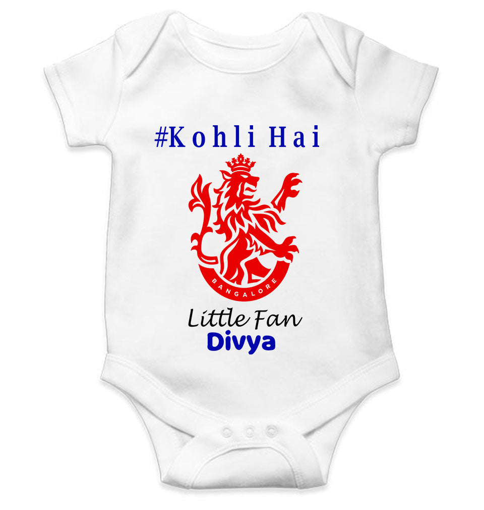 Custom Name IPL RCB Royal Challengers Bangalore Kohli Hai Rompers for Baby Girl- KidsFashionVilla
