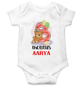 Custom Name 8 Month Birthday Teddy Design Rompers for Baby Girl- KidsFashionVilla