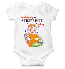 Load image into Gallery viewer, First Bites Baby Food Rompers for Baby Girl- KidsFashionVilla
