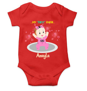 Custom Name My First Rakhi Dress Rompers for Baby Girl- KidsFashionVilla