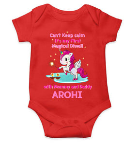 Custom Name Cant Keep Calm Its My First Diwali With Mumma Daddy Rompers for Baby Girl- KidsFashionVilla