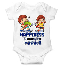 Load image into Gallery viewer, Happiness Is Annoying My Sister Raksha Bandhan Rompers for Baby Girl- KidsFashionVilla
