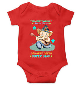 Twinkle Twinkle Little Star Ganpati Bappa Superstar Ganesh Chaturthi Rompers for Baby Girl- KidsFashionVilla
