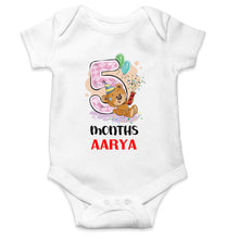 Load image into Gallery viewer, Custom Name 5 Month Birthday Teddy Design Rompers for Baby Girl- KidsFashionVilla
