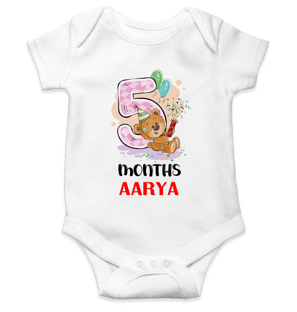Custom Name 5 Month Birthday Teddy Design Rompers for Baby Girl- KidsFashionVilla