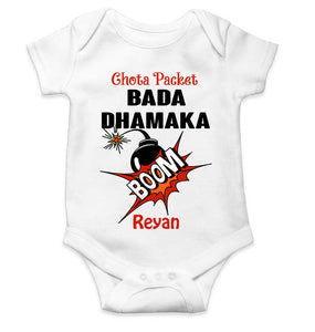 Custom Name Chota Packet Bada Dhamaka Diwali Rompers for Baby Boy- KidsFashionVilla