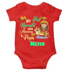 Custom Name My First Navratri With Mumma And Papa Rompers for Baby Girl- KidsFashionVilla