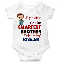 Load image into Gallery viewer, Custom Name My Sister Has The Smartest Brother Raksha Bandhan Rompers for Baby Boy- KidsFashionVilla
