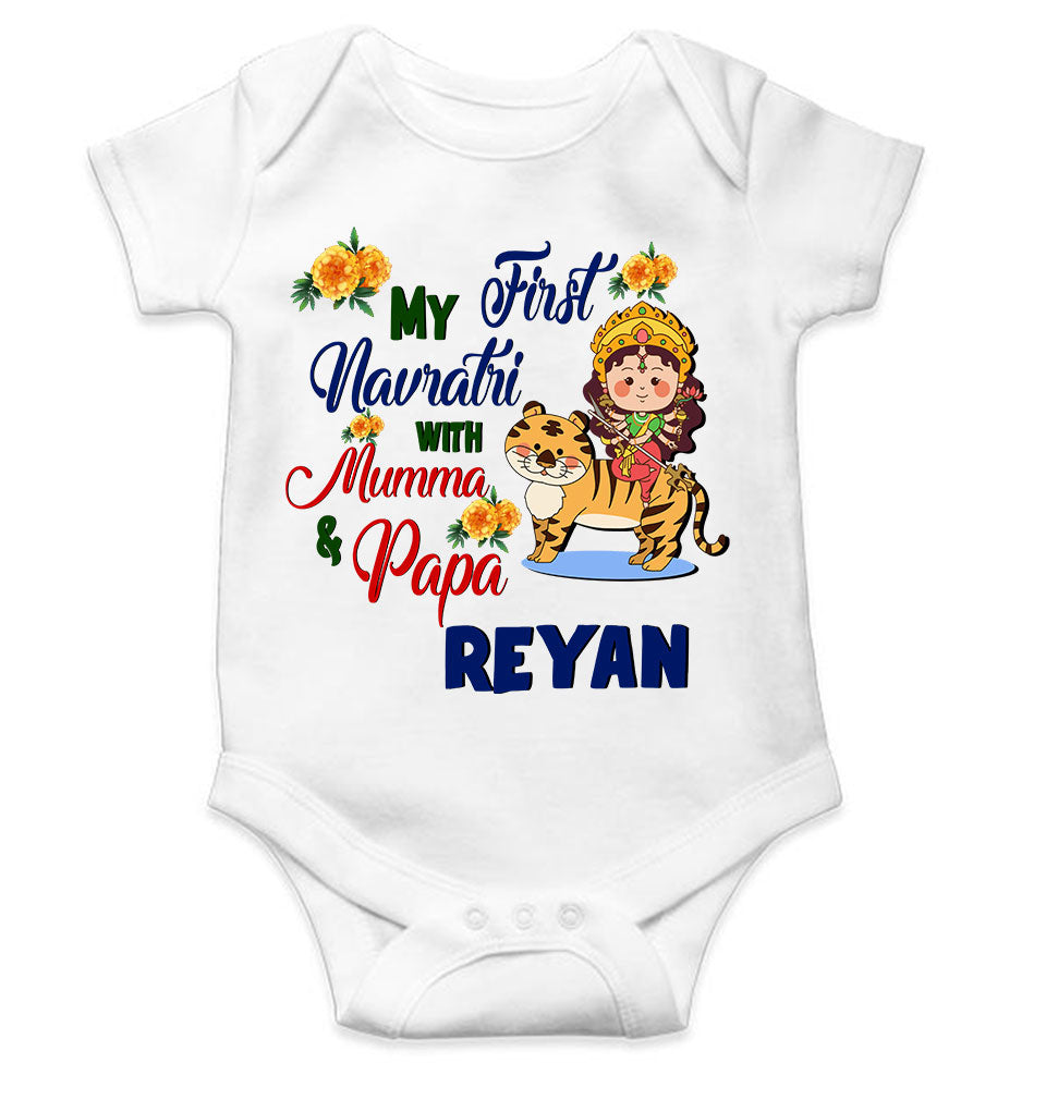Custom Name My First Navratri With Mumma And Papa Rompers for Baby Boy- KidsFashionVilla