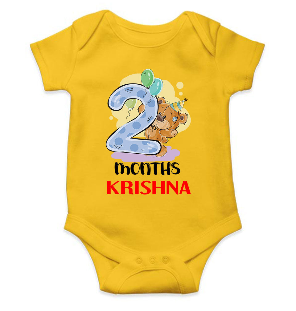 Custom Name 2 Month Birthday Teddy Design Rompers for Baby Boy- KidsFashionVilla