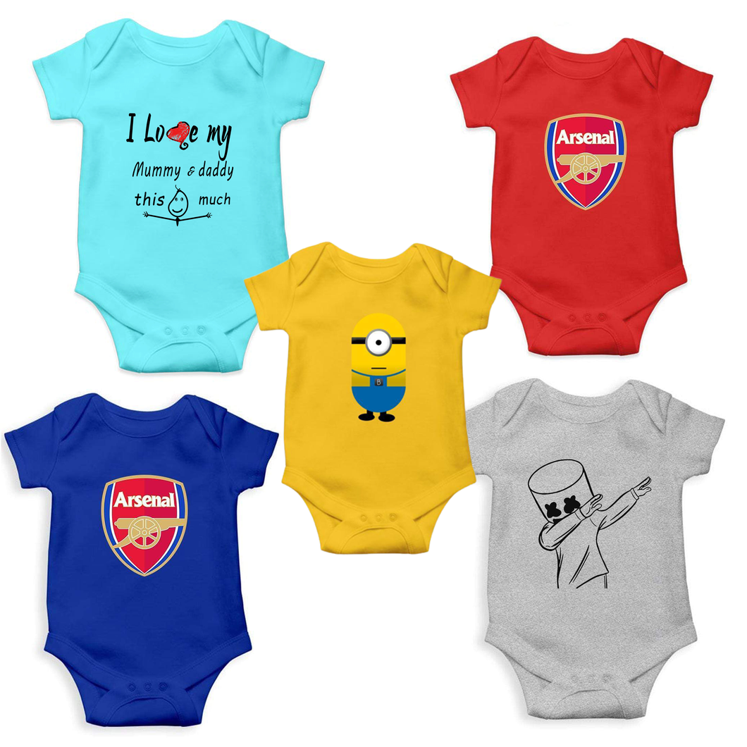 Set of 5 trendy Rompers for Baby Boy and Baby Girl- KidsFashionVilla
