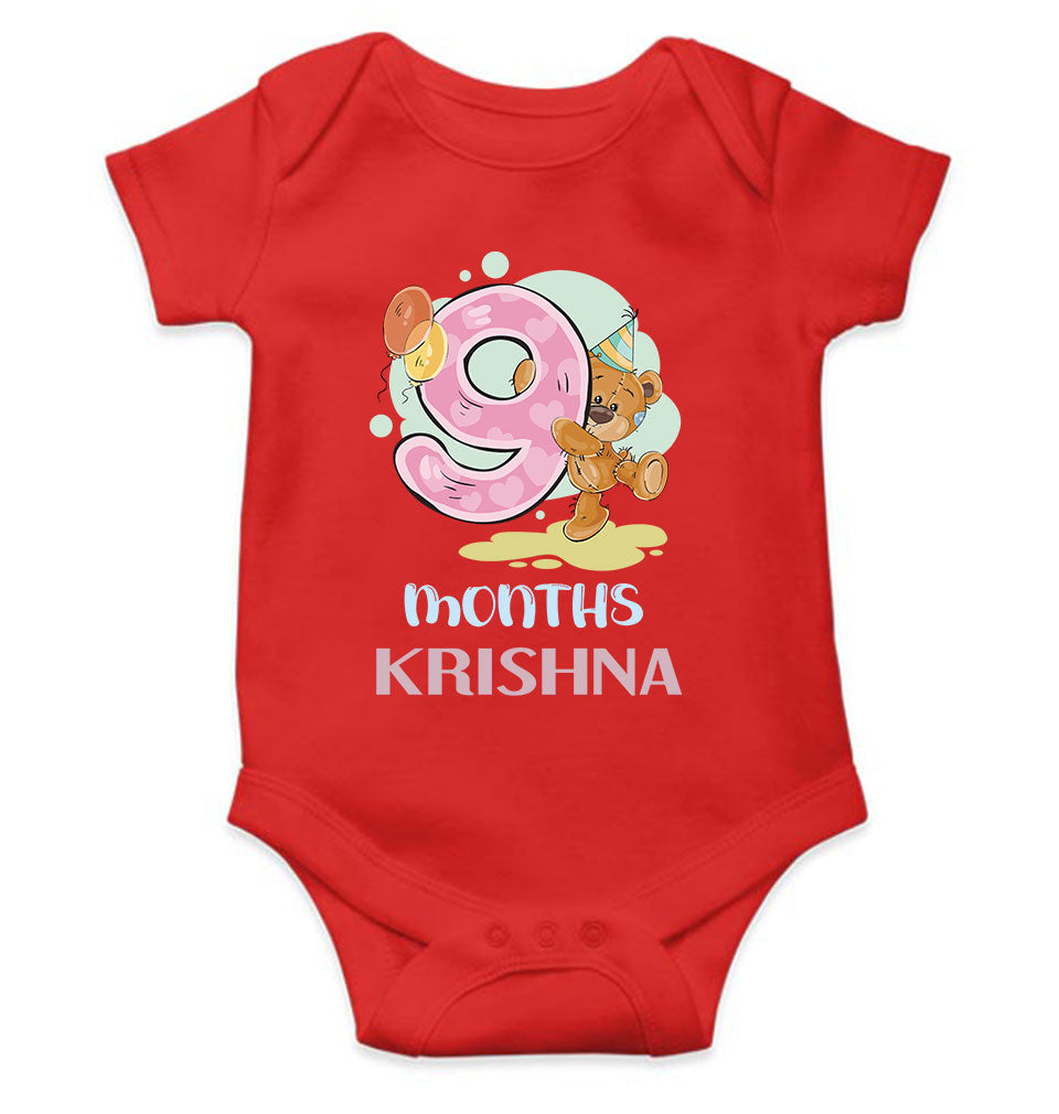 Custom Name 9 Month Birthday Teddy Design Rompers for Baby Boy- KidsFashionVilla