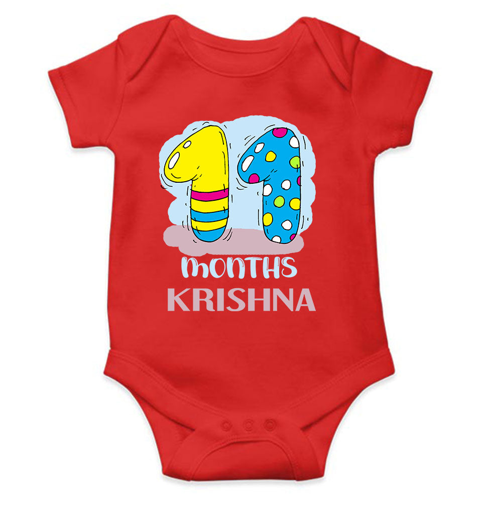 Custom Name 11 Month Birthday Teddy Design Rompers for Baby Boy- KidsFashionVilla