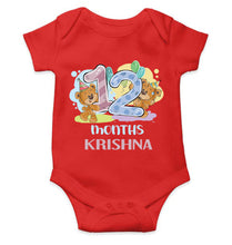 Load image into Gallery viewer, Custom Name 12 Month Birthday Teddy Design Rompers for Baby Boy- KidsFashionVilla
