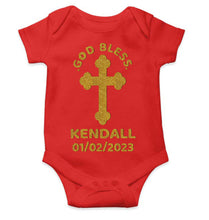Load image into Gallery viewer, Custom Name And Date God Bless Baptism Christening Day Rompers for Baby Girl- KidsFashionVilla
