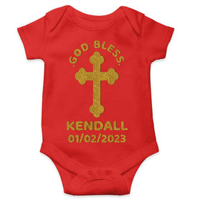 Custom Name And Date God Bless Baptism Christening Day Rompers for Baby Girl- KidsFashionVilla