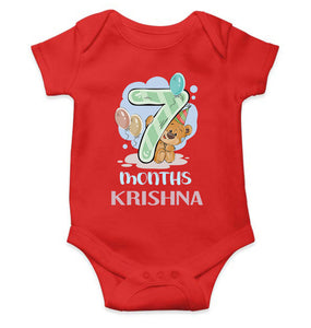 Custom Name 7 Month Birthday Teddy Design Rompers for Baby Boy- KidsFashionVilla