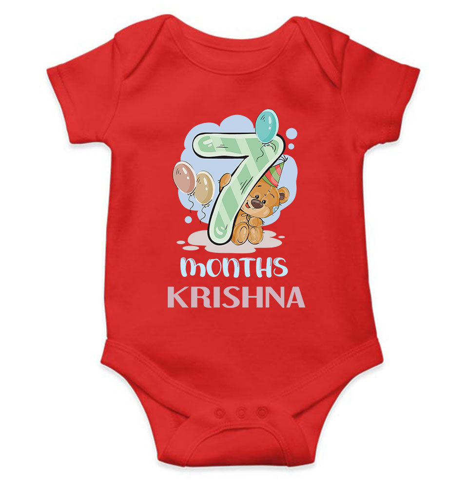 Custom Name 7 Month Birthday Teddy Design Rompers for Baby Boy- KidsFashionVilla