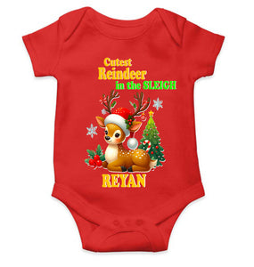 Custom Name Cutest Reindeer In The Sleigh Christmas Rompers for Baby Boy- KidsFashionVilla