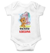 Load image into Gallery viewer, Custom Name 1 Month Birthday Teddy Design Rompers for Baby Boy- KidsFashionVilla
