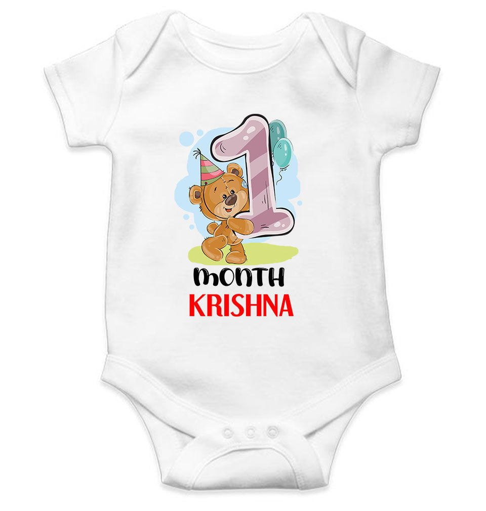 Custom Name 1 Month Birthday Teddy Design Rompers for Baby Boy- KidsFashionVilla