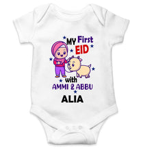 Load image into Gallery viewer, Custom Name My First Eid With Ammi And Abbu Rompers for Baby Girl- KidsFashionVilla
