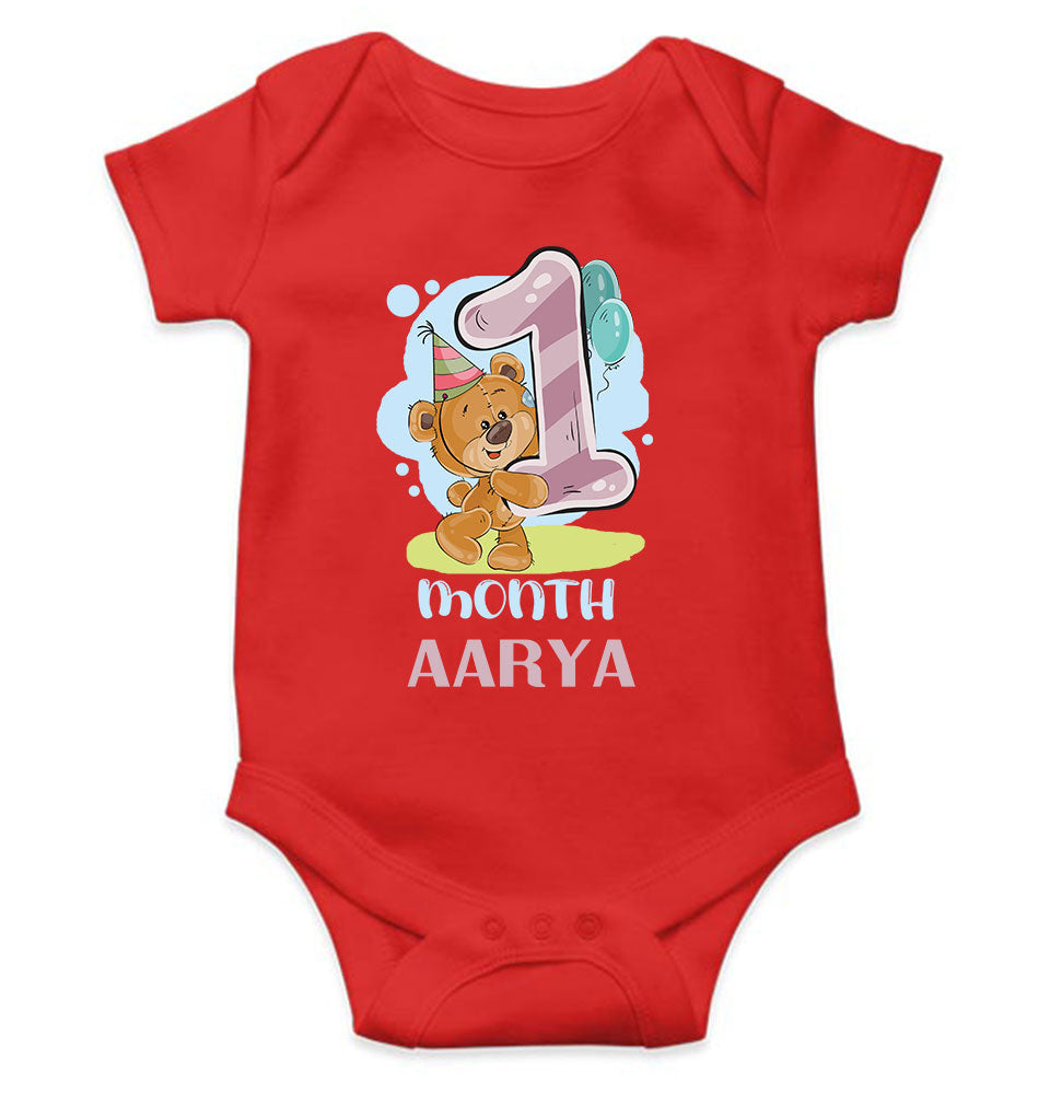Custom Name 1 Month Birthday Teddy Design Rompers for Baby Girl- KidsFashionVilla
