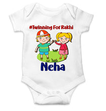 Load image into Gallery viewer, Custom Name Twinning For Rakhi Raksha Bandhan Rompers for Baby Girl- KidsFashionVilla
