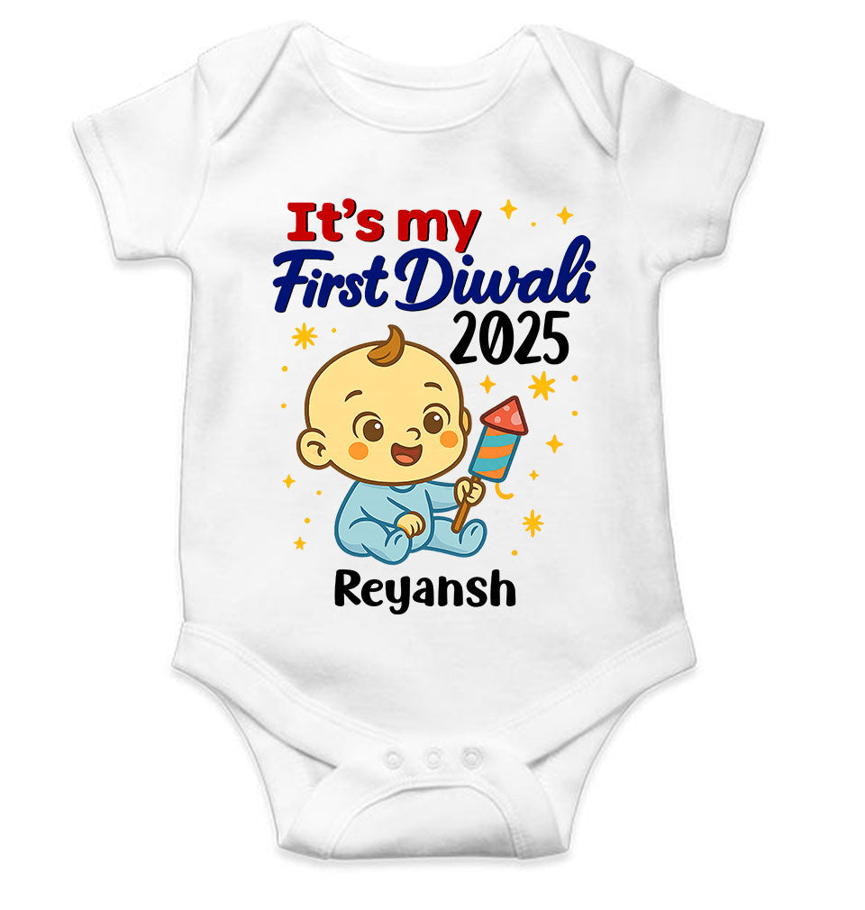 Custom Name It Is My First Diwali 2025 Rompers for Baby Boy- KidsFashionVilla