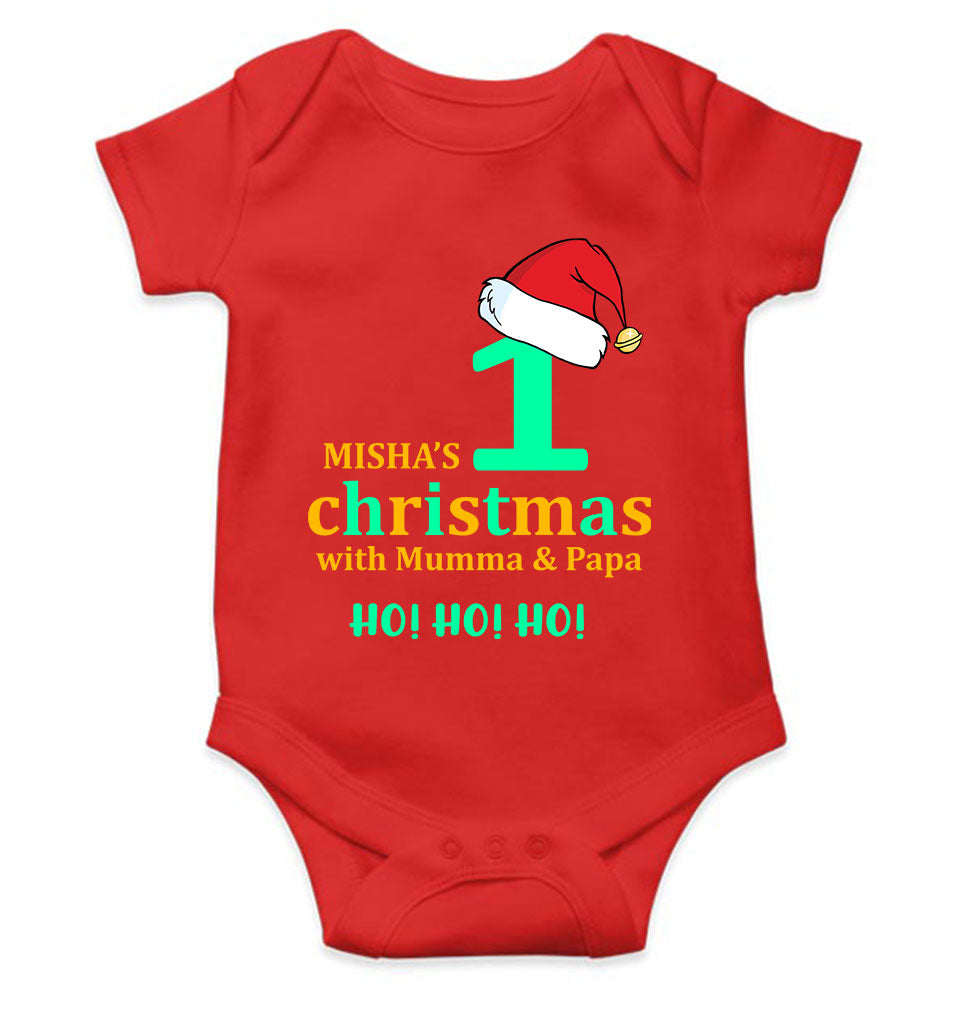 Customized Name 1st Christmas With Mumma & Papa Rompers for Baby Girl- KidsFashionVilla