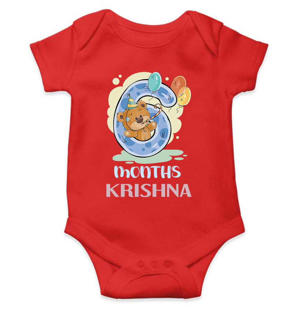 Custom Name 6 Month Birthday Teddy Design Rompers for Baby Boy- KidsFashionVilla