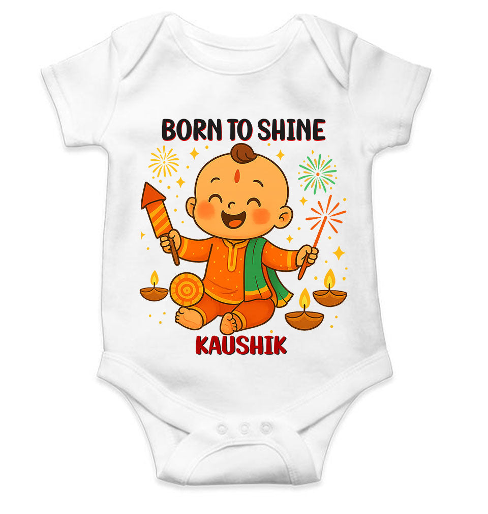 Custom Name Born To Shine Diwali Rompers for Baby Boy- KidsFashionVilla