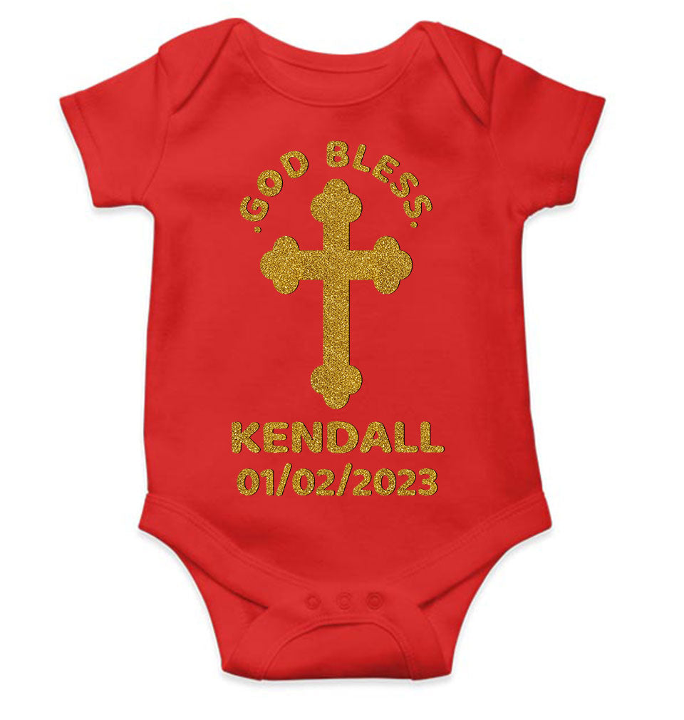 Custom Name And Date God Bless Baptism Christening Day Rompers for Baby Boy- KidsFashionVilla