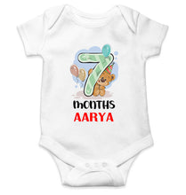 Load image into Gallery viewer, Custom Name 7 Month Birthday Teddy Design Rompers for Baby Girl- KidsFashionVilla
